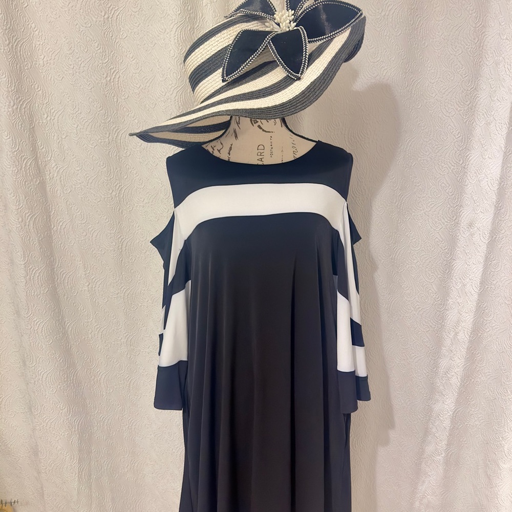 Nina Leonard Black A-Line Cold Shoulder Dress